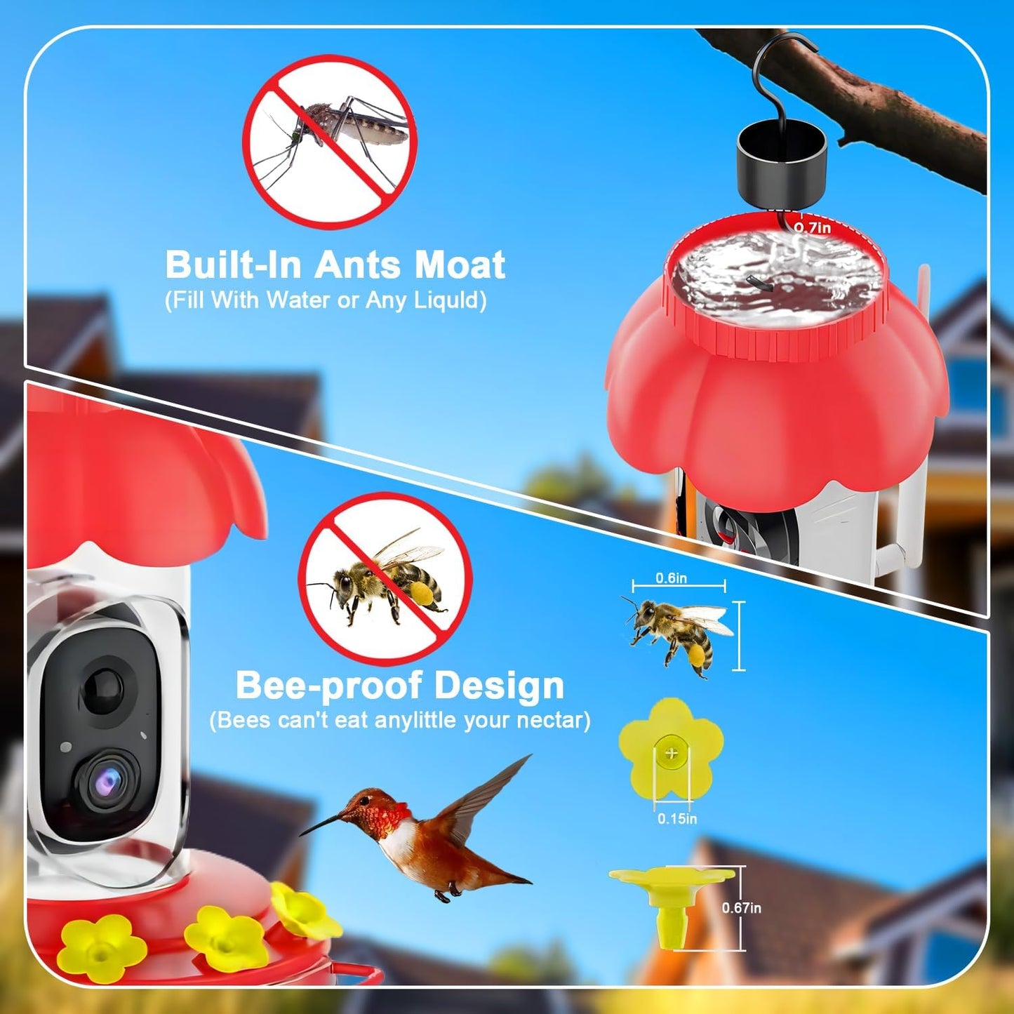Vessel Tech Hummercam™ Solar Hummingbird Feeder with AI Camera
