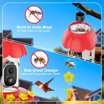 Vessel Tech Hummercam™ Solar Hummingbird Feeder with AI Camera