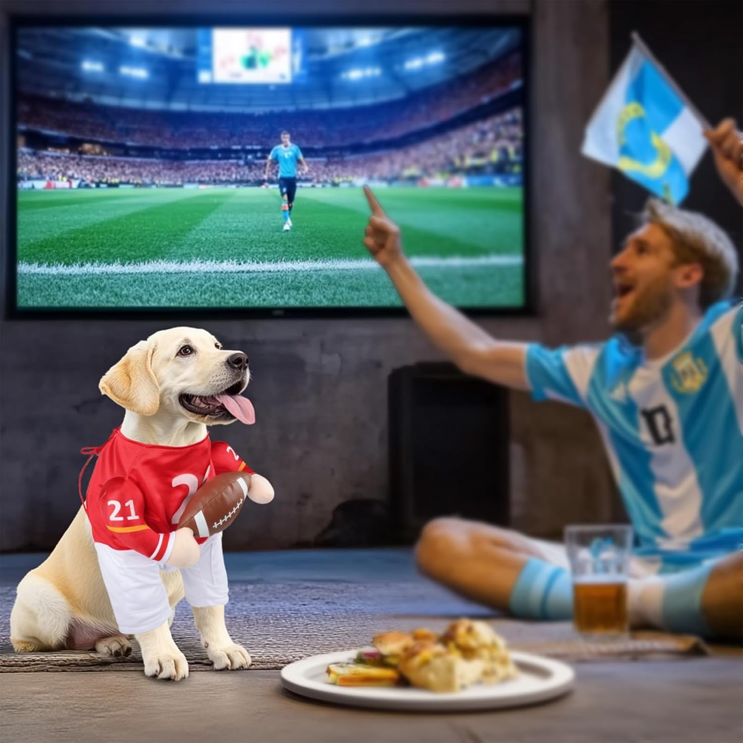 Football Player Dog Costume - Adjustable Funny Halloween Costume for Small Medium Dog (Football, Medium)