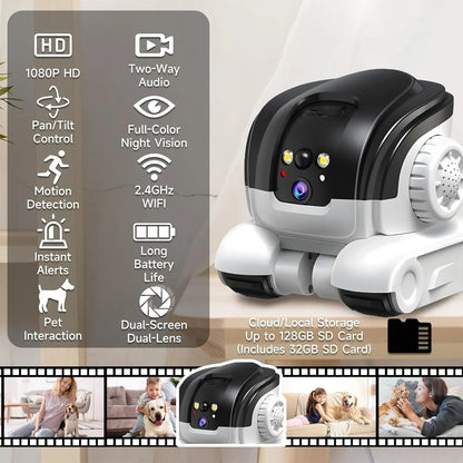 Wags & Whiskers Pet Supply Vessel Tech RoamView Smart Pet Camera showing features and specifications