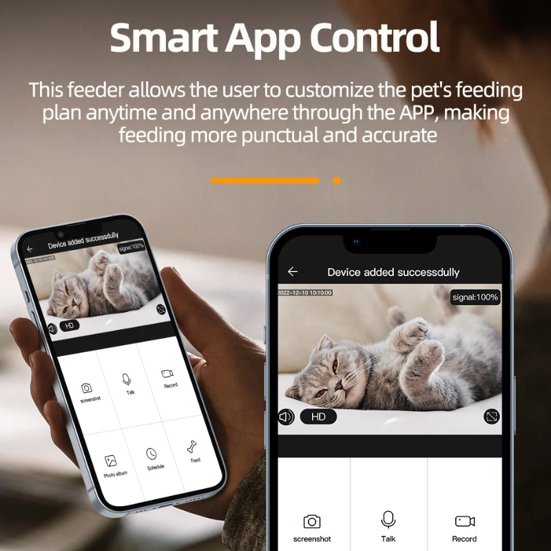 WTN Essentials Vessel Five SmartVision AI Pet Feeder displayed with smartphone app control