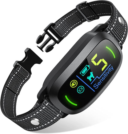 Vessel Tech Bark Training Collar with digital display and black nylon strap, front view