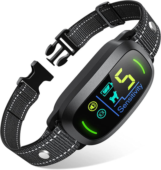 Vessel Tech Bark Training Collar with digital display and black nylon strap, front view