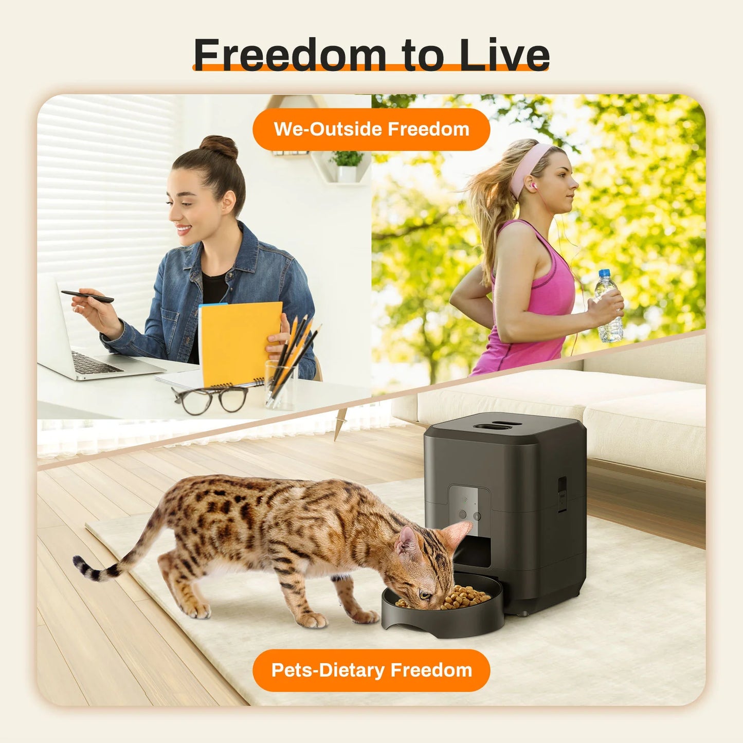 Vessel Tech HEYBO Smart Pet Feeder in lifestyle setting with a cat eating from the bowl.