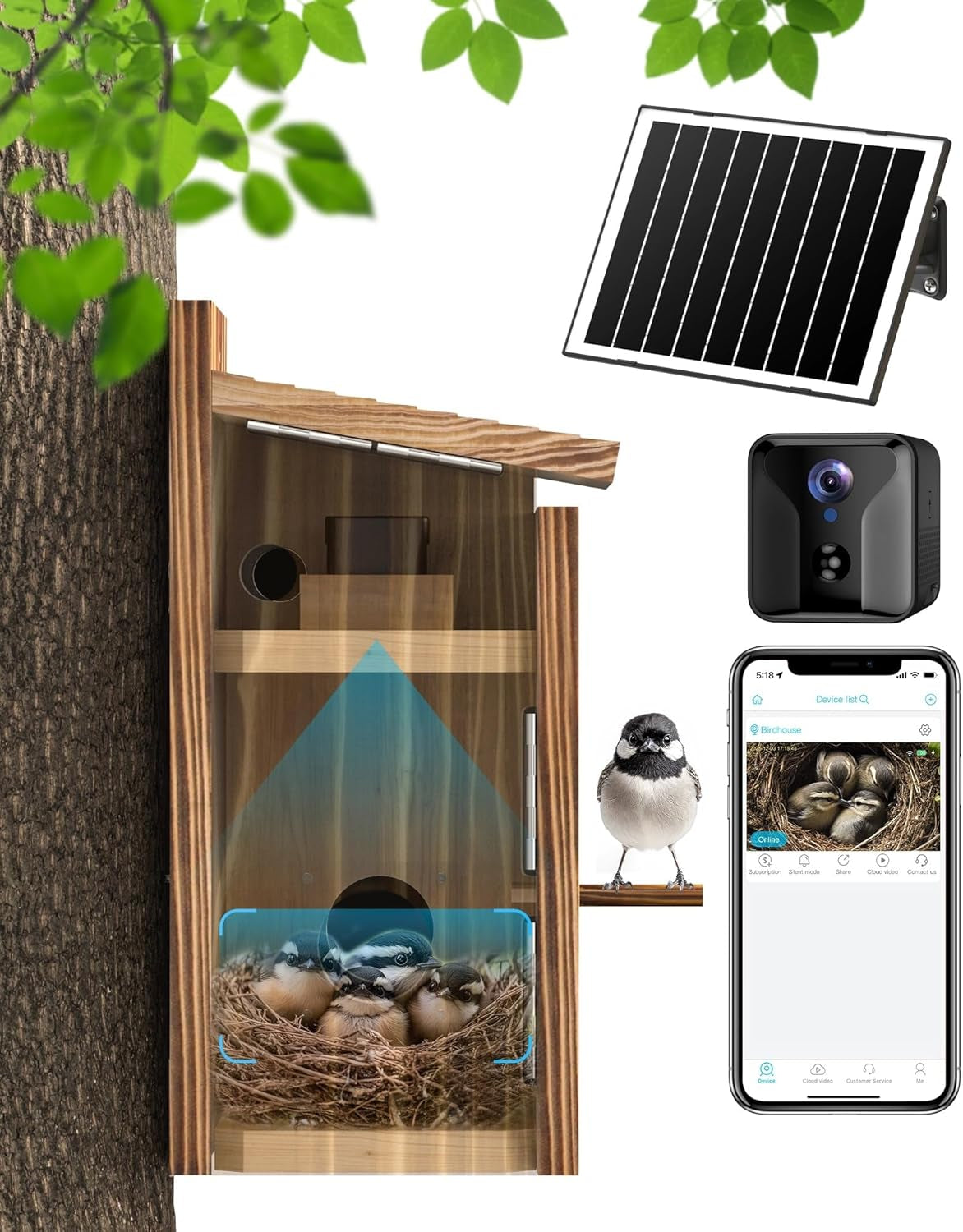 SkyWatch NestView Pro™ 2K Solar AI Bird House Camera — front view