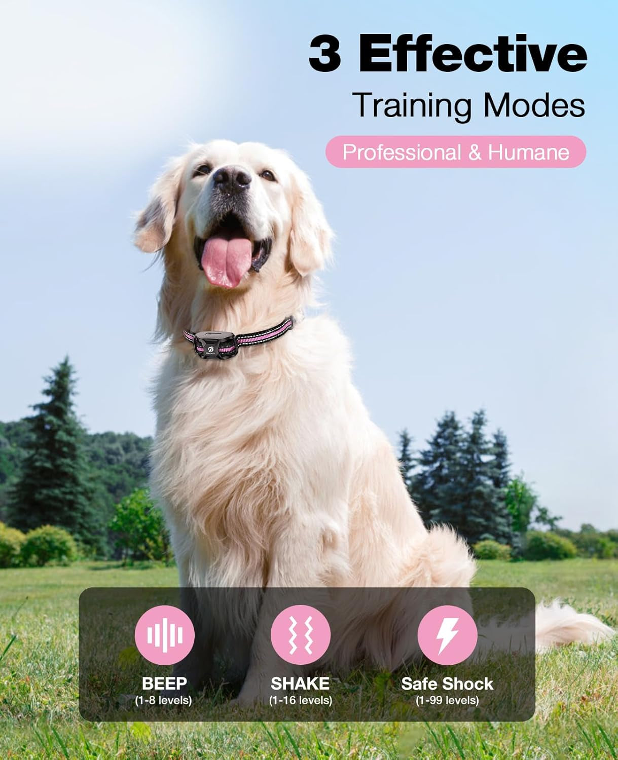 Ultimate Dog Training Shock Collar - 3300Ft Remote Range, Rechargeable & Waterproof E-Collar for All Dog Sizes (5-120lbs) in Stylish Light Pink