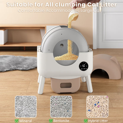 Self Cleaning Cat Litter Box, Extra Large Capacity Automatic Litter Box for Multiple Cat, App-Controlled with Odor Removal & Safety Protection (Includes Trash Bags)