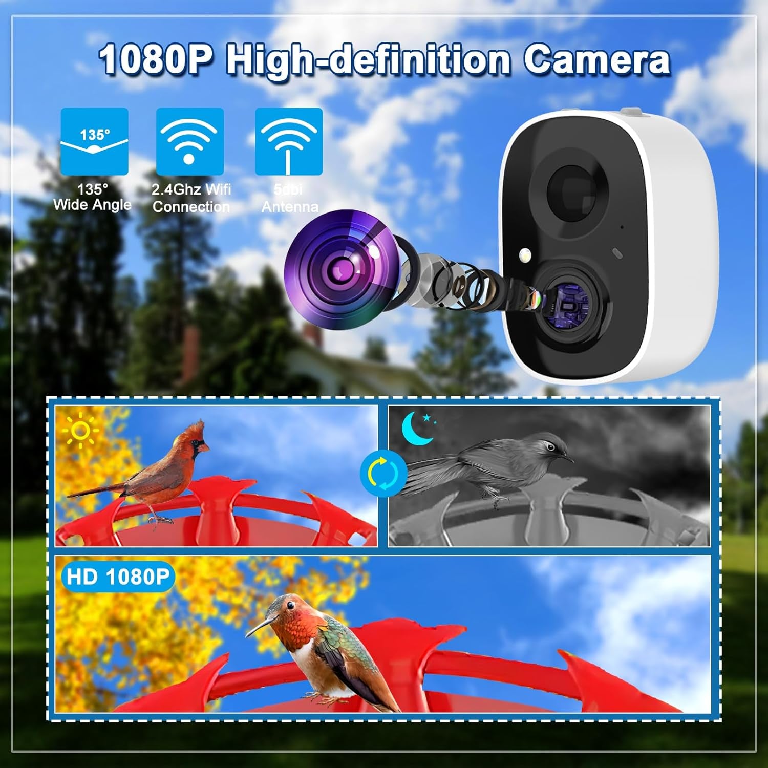 Vessel Tech Hummercam™ Solar Hummingbird Feeder with AI Camera