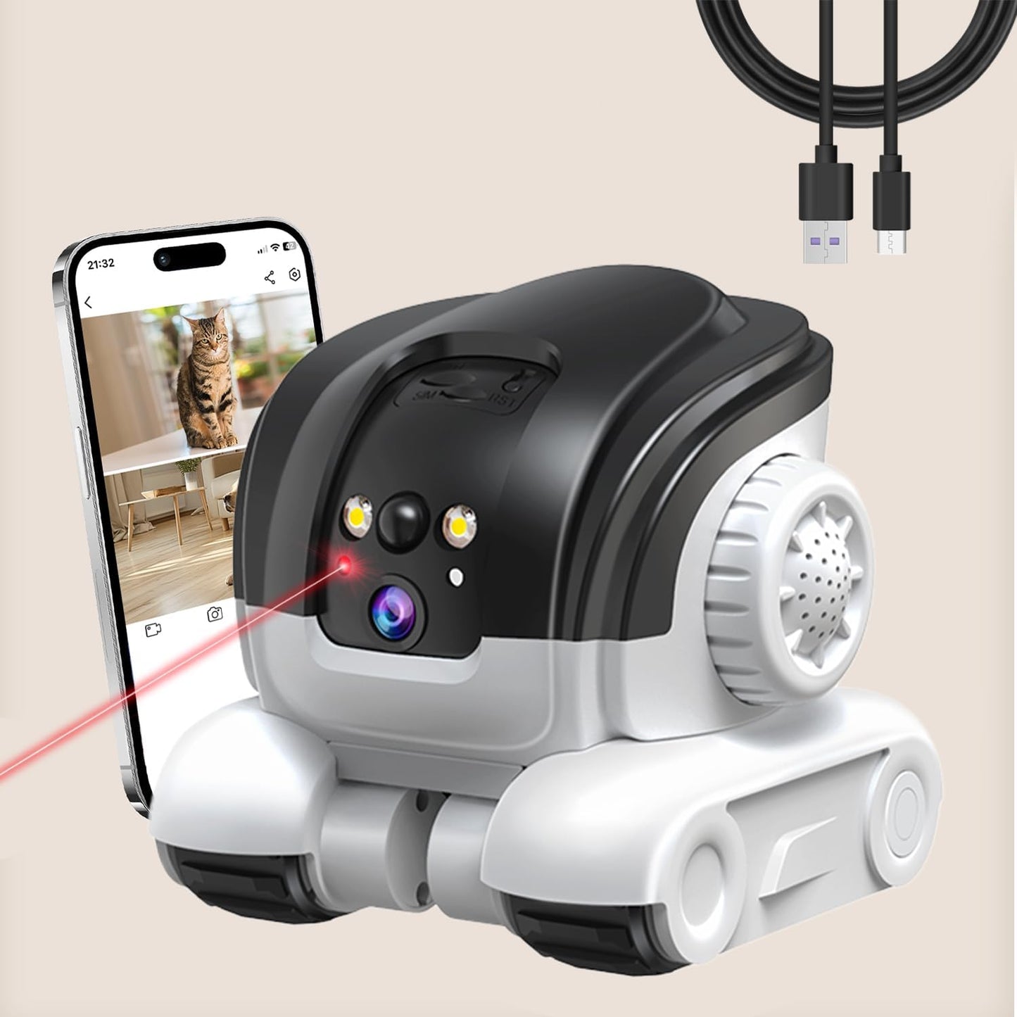 Vessel Tech Robowatch Mini Patrol Camera Robot - front view of white pet monitoring robot