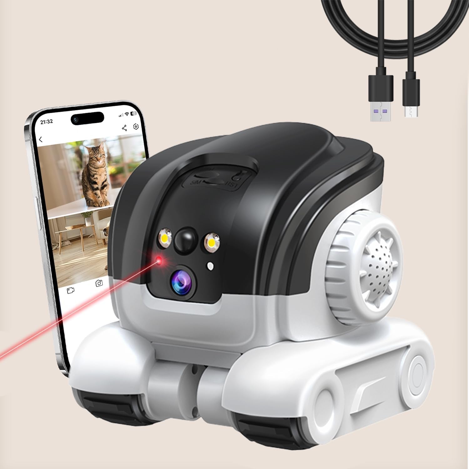 Vessel Tech Robowatch Mini Patrol Camera Robot - front view of white pet monitoring robot
