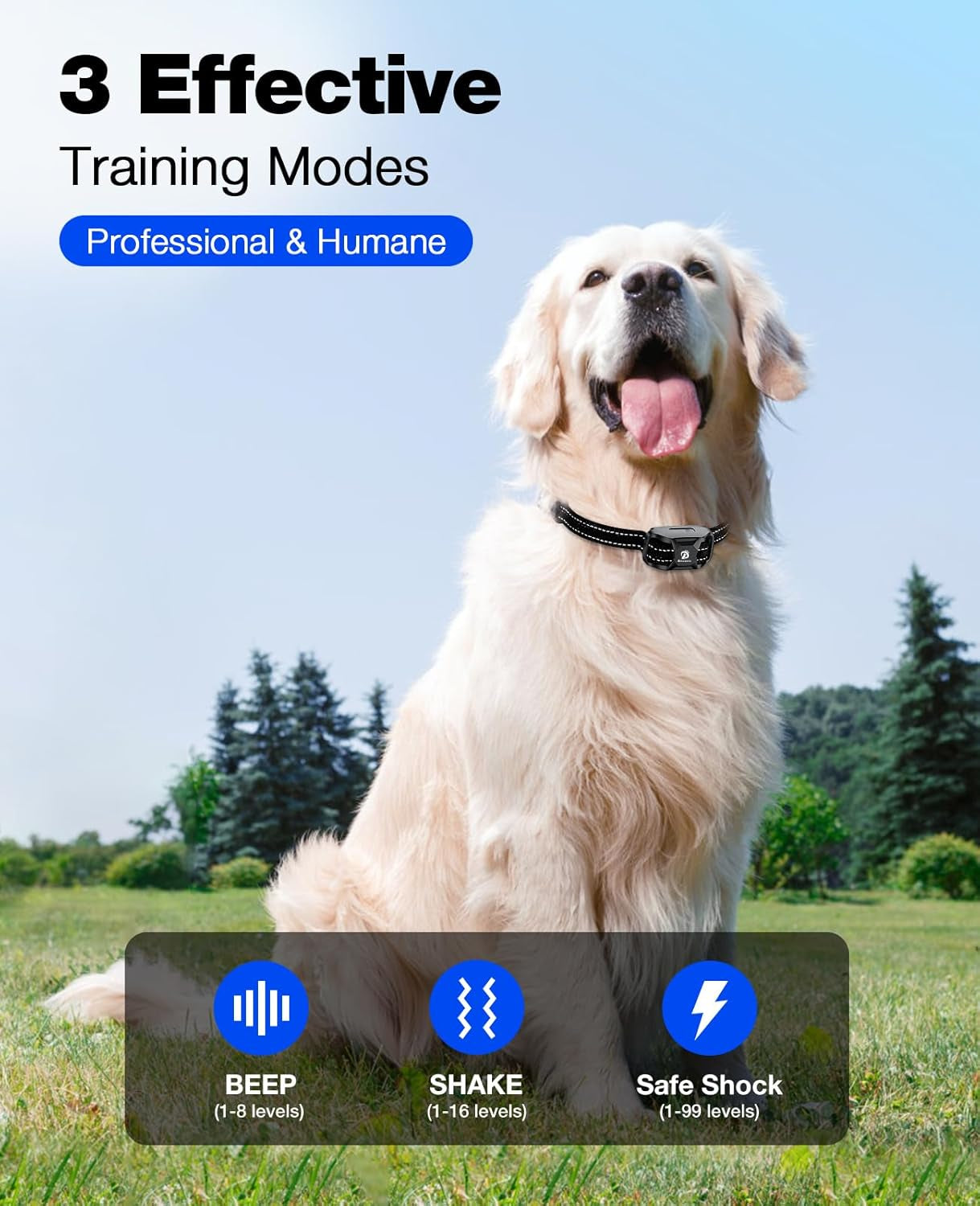 Dog Shock Collar - 3300Ft Training Collar with Remote for 5-120Lbs Small Medium Large Dogs Rechargeable Waterproof E Collar with Beep (1-8), Shake(1-16), Safe Shock(1-99) Modes (Black)