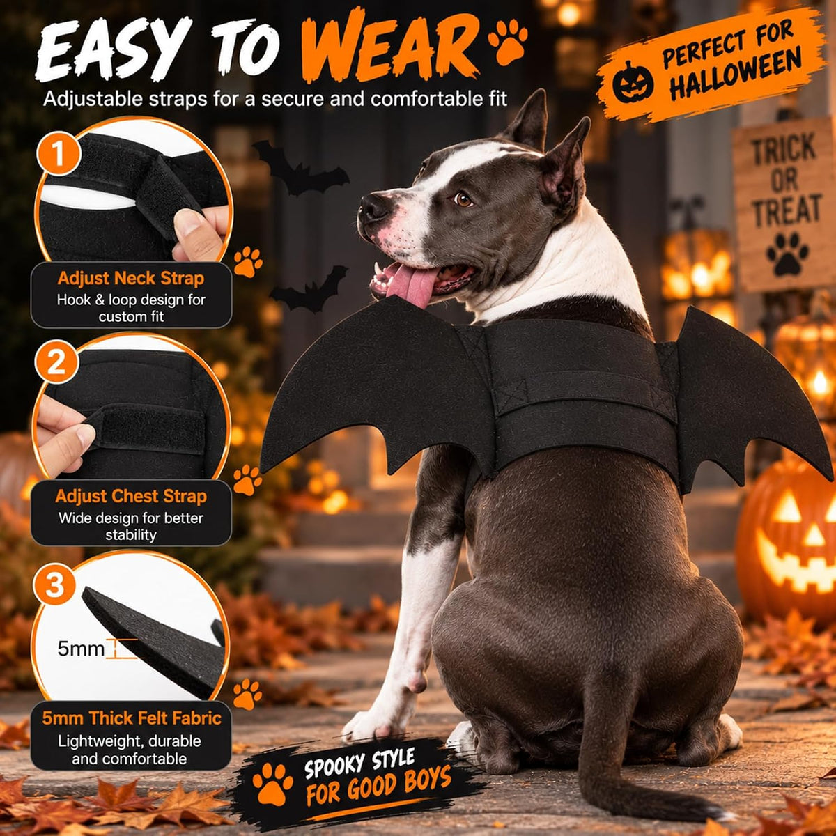 Adjustable black bat wings Halloween dog costume – product detail