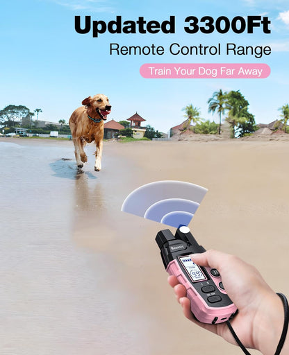 Ultimate Dog Training Shock Collar - 3300Ft Remote Range, Rechargeable & Waterproof E-Collar for All Dog Sizes (5-120lbs) in Stylish Light Pink