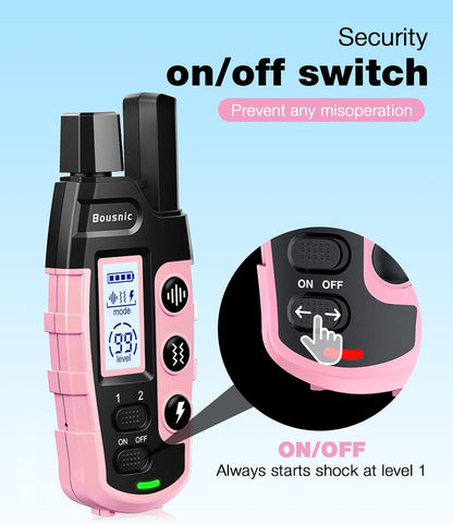 Ultimate Dog Training Shock Collar - 3300Ft Remote Range, Rechargeable & Waterproof E-Collar for All Dog Sizes (5-120lbs) in Stylish Light Pink