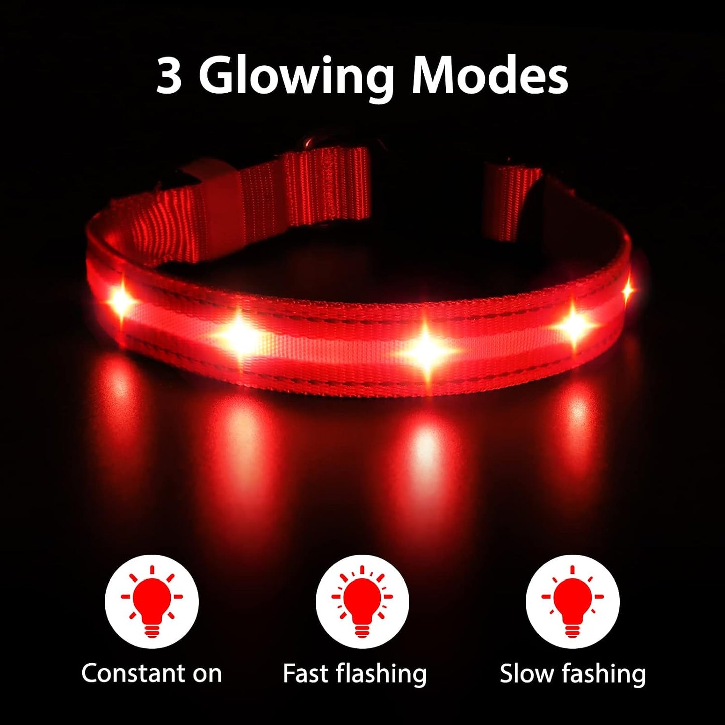 GlowGuard LED collar glowing at night