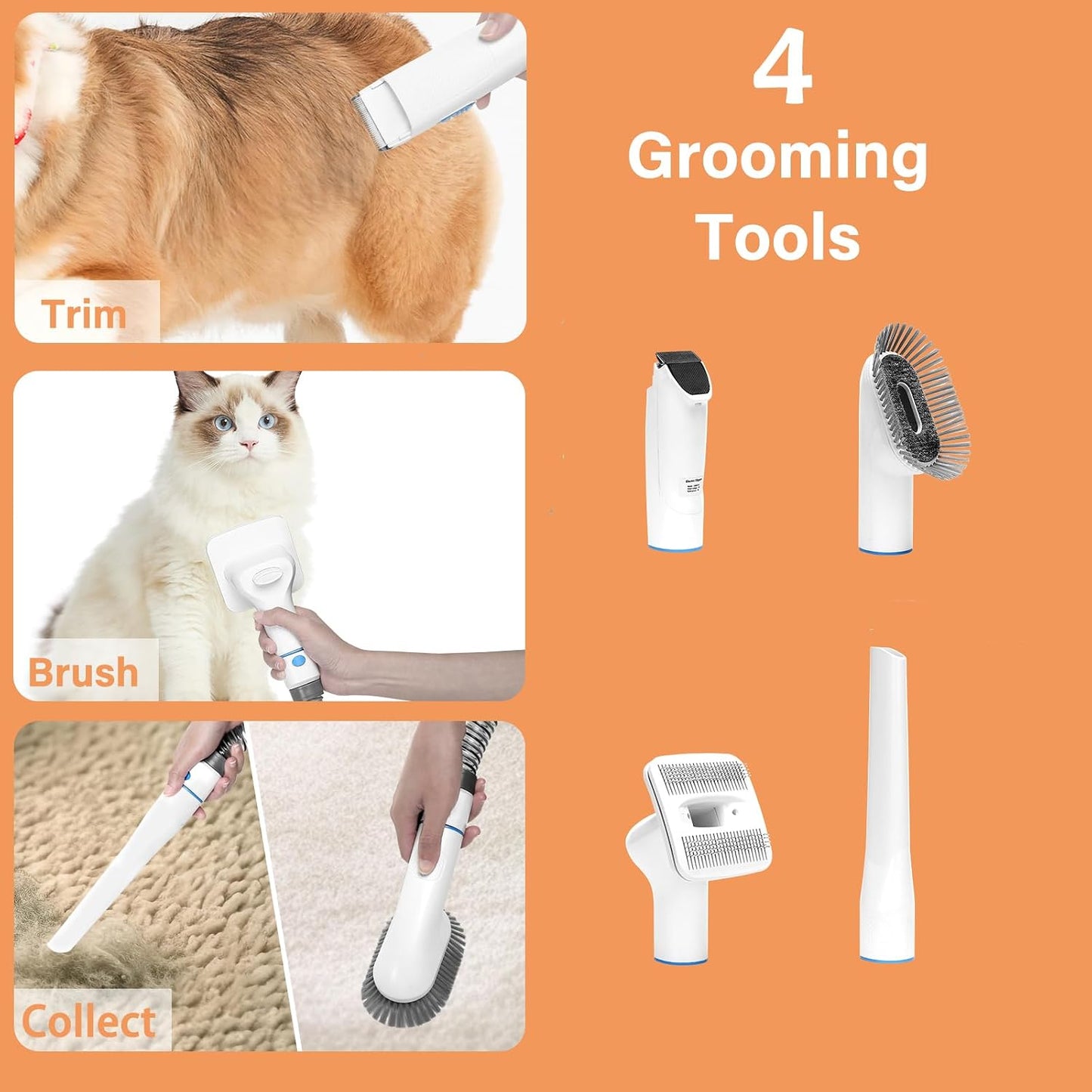 Petpro Grooming Vacuum Kit — Low-Noise Deshedding & Clipper Set for Dogs & Cats