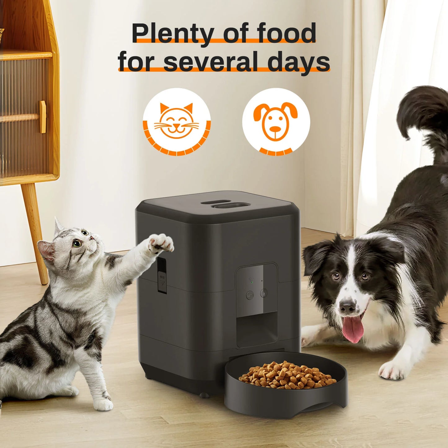 Vessel Tech HEYBO Smart Pet Feeder close-up showing app control features