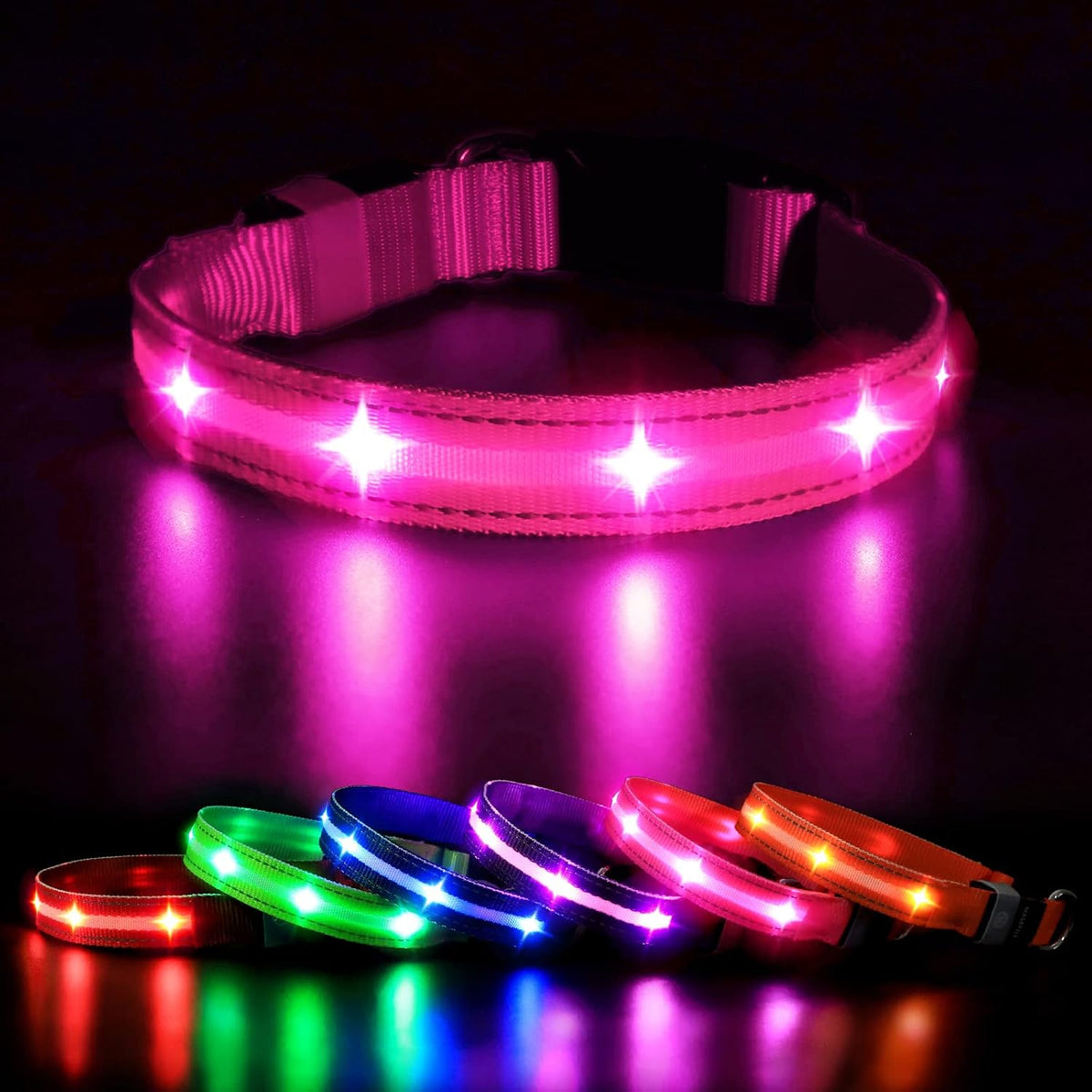 Led Dog Collar, Rechargeable Light up Collar with Flashing Glow for Night Safety