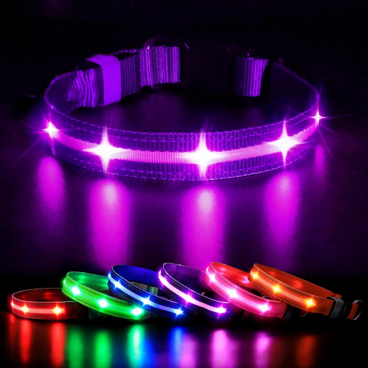 Led Dog Collar, Rechargeable Light up Collar with Flashing Glow for Night Safety