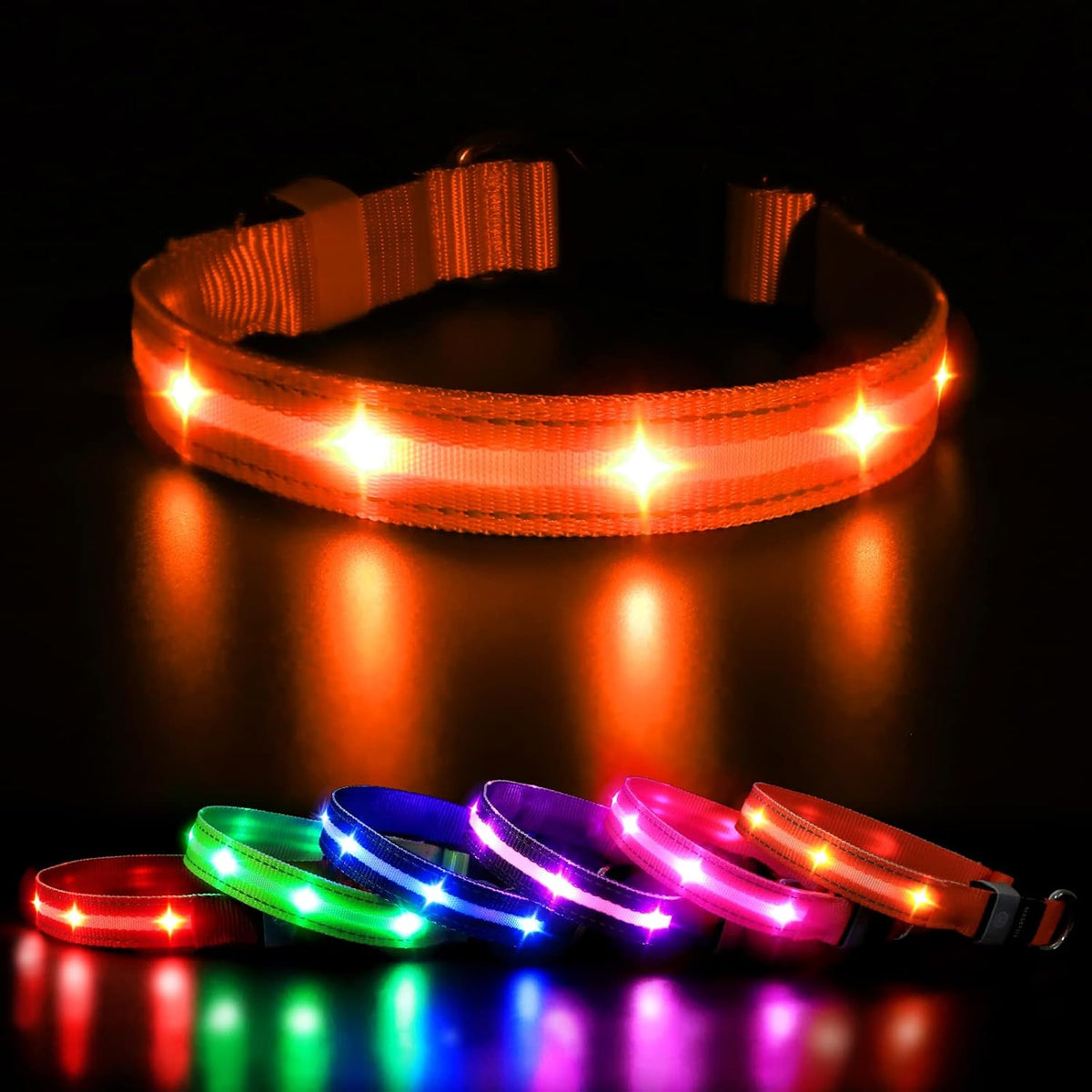 Led Dog Collar, Rechargeable Light up Collar with Flashing Glow for Night Safety