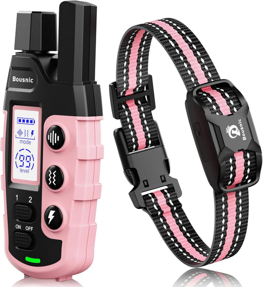 Ultimate Dog Training Shock Collar - 3300Ft Remote Range, Rechargeable & Waterproof E-Collar for All Dog Sizes (5-120lbs) in Stylish Light Pink