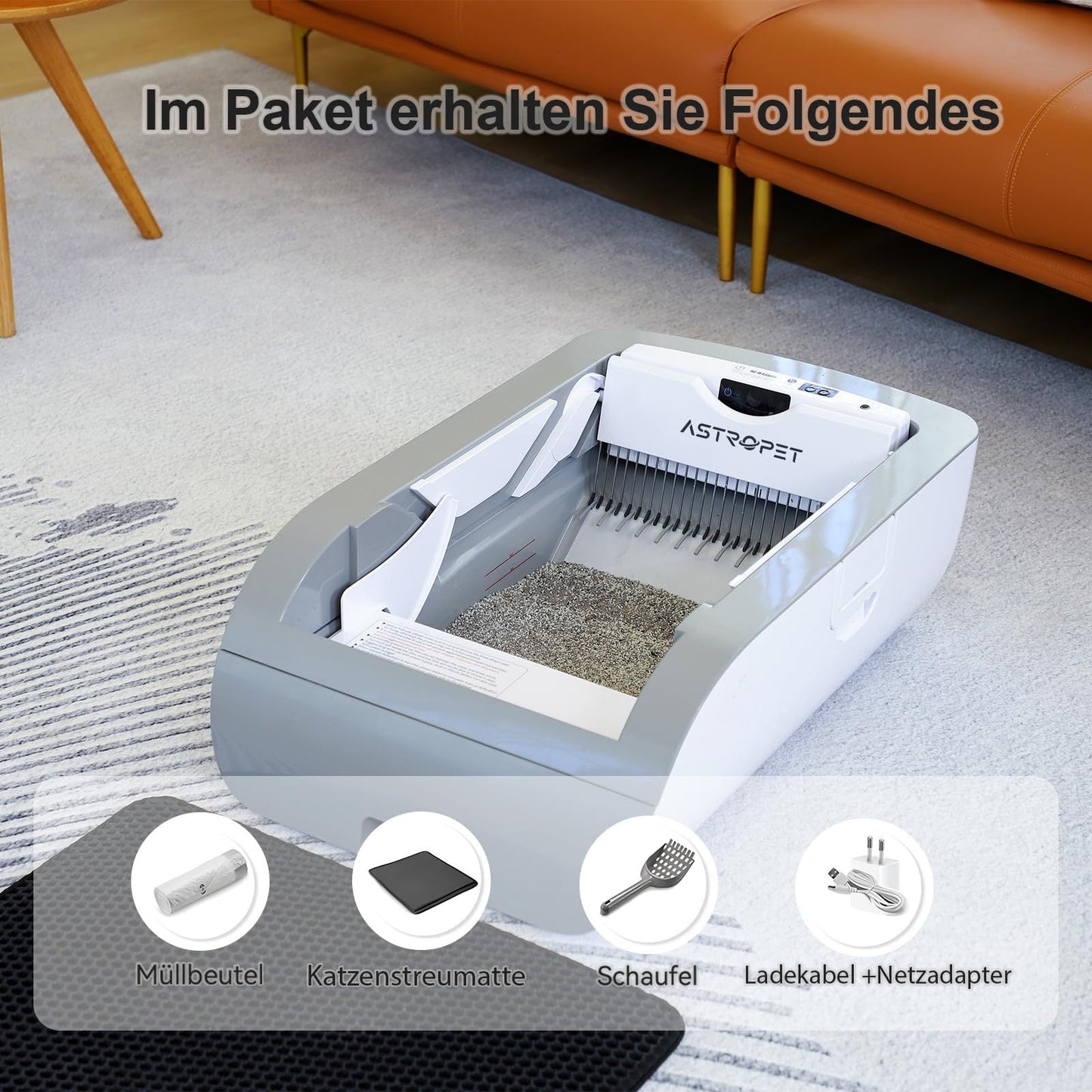 Montret Horizon AI Smart Self-Cleaning Litter Box with accessories in interior view