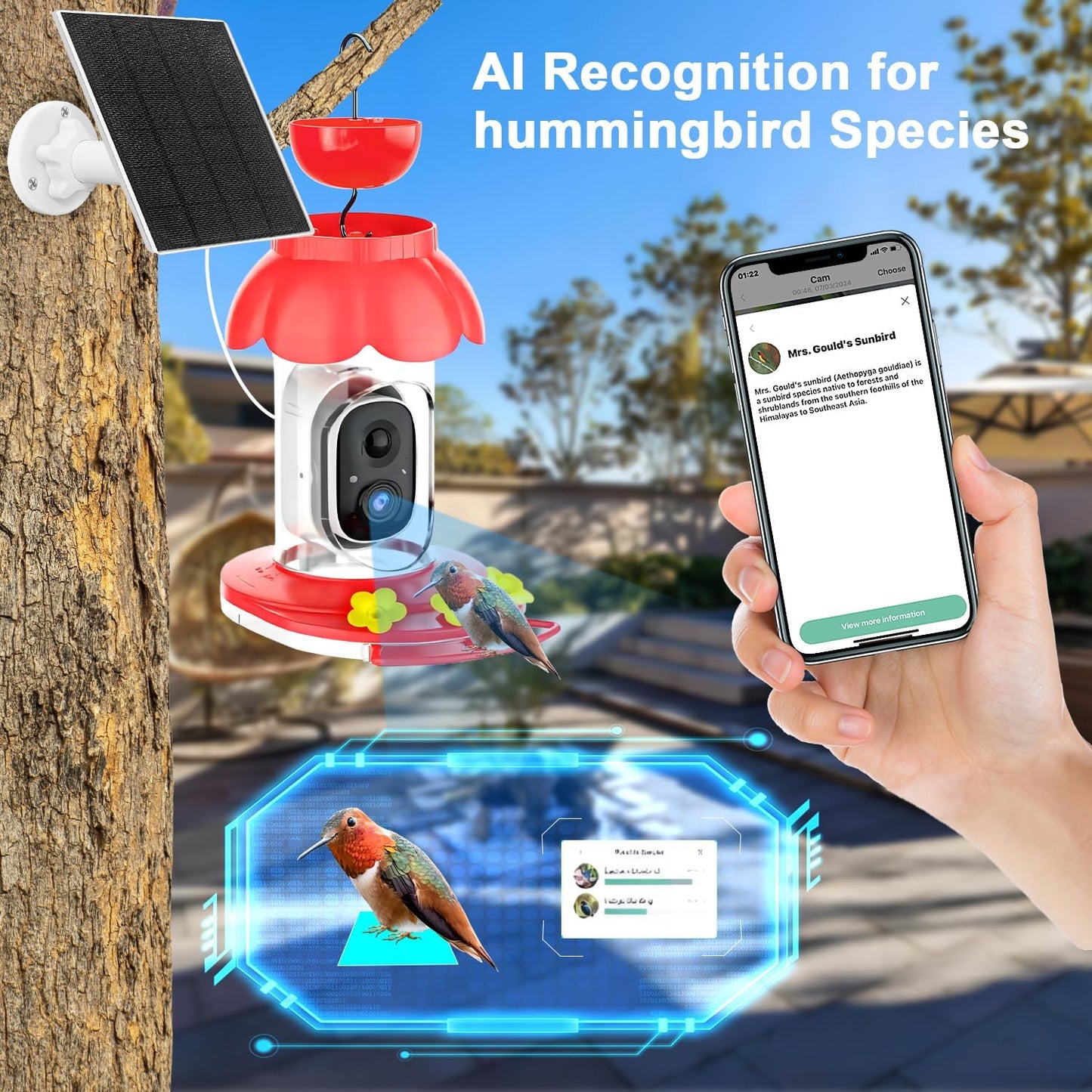 Vessel Tech Hummercam™ Solar Hummingbird Feeder with AI Camera