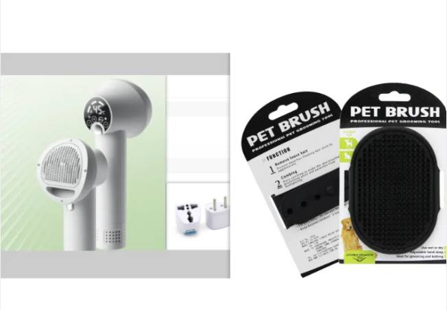 Vessel Tech Ultra-Quiet Smart Pet Hair Dryer & Groomer with pet brush packaging, side view