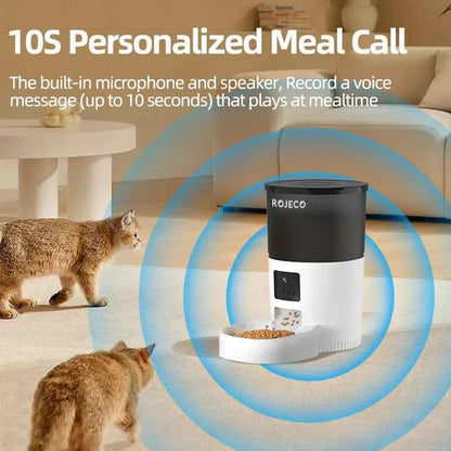 WTN Essentials Vessel Five SmartVision AI Pet Feeder with cats in a home setting