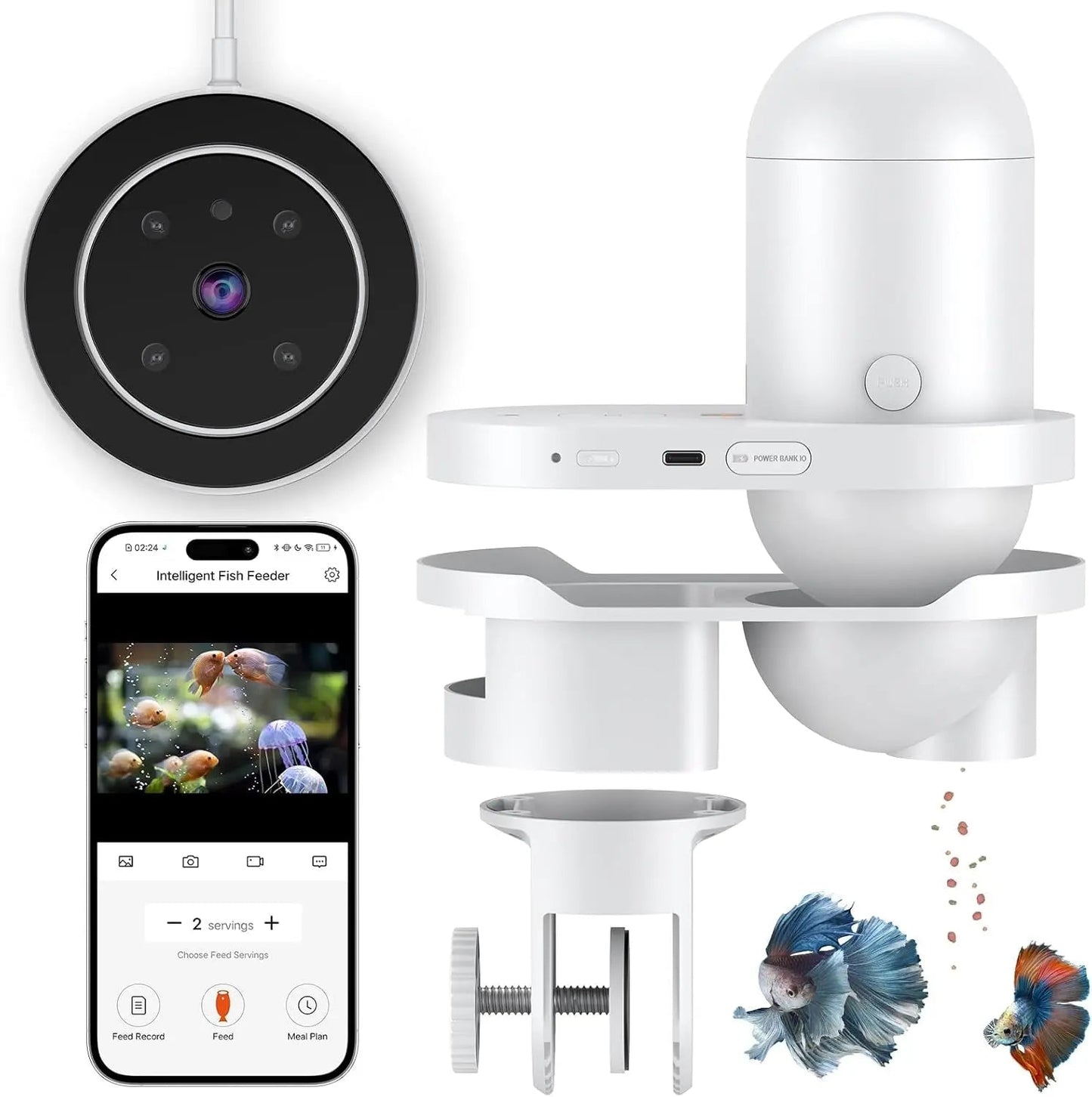 Wags & Whiskers Pet Supply AquaView 2.5K Smart Feeder with camera and app interface