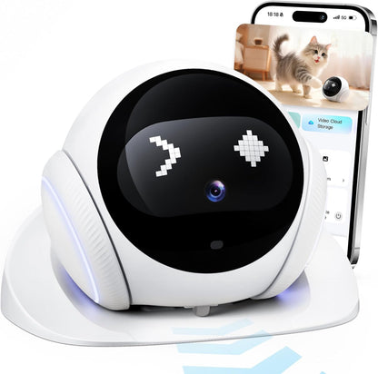 Vessel Tech Robowatch Pro Patrol Camera Robot - front view of white 360-degree pet camera robot