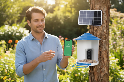 Vessel Tech DailySale Vessel One Solar AI Bird Navigator with smartphone, smart wildlife camera in garden