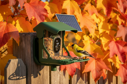 SkyWatch ProVision 2.5K™ Solar Bird Feeder in autumn fall garden