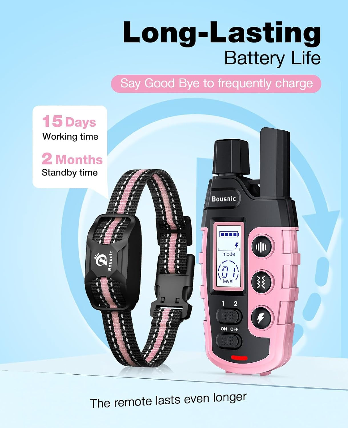 Ultimate Dog Training Shock Collar - 3300Ft Remote Range, Rechargeable & Waterproof E-Collar for All Dog Sizes (5-120lbs) in Stylish Light Pink