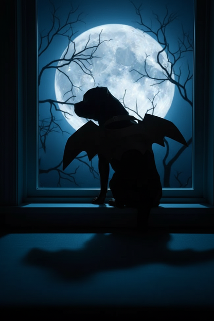 Bat Wing Dog Moonlit Windowsill