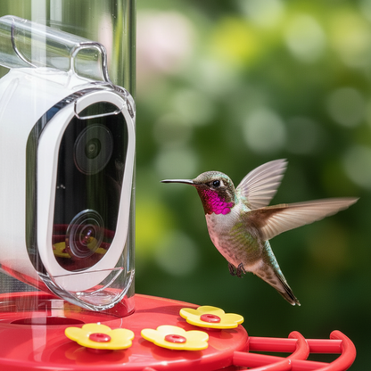 Hummingbird captured in extreme macro close-up — SkyWatch Hummingbird Pro™ camera view