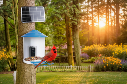 Cardinal feeding at Vessel Tech Horizon™ during golden hour