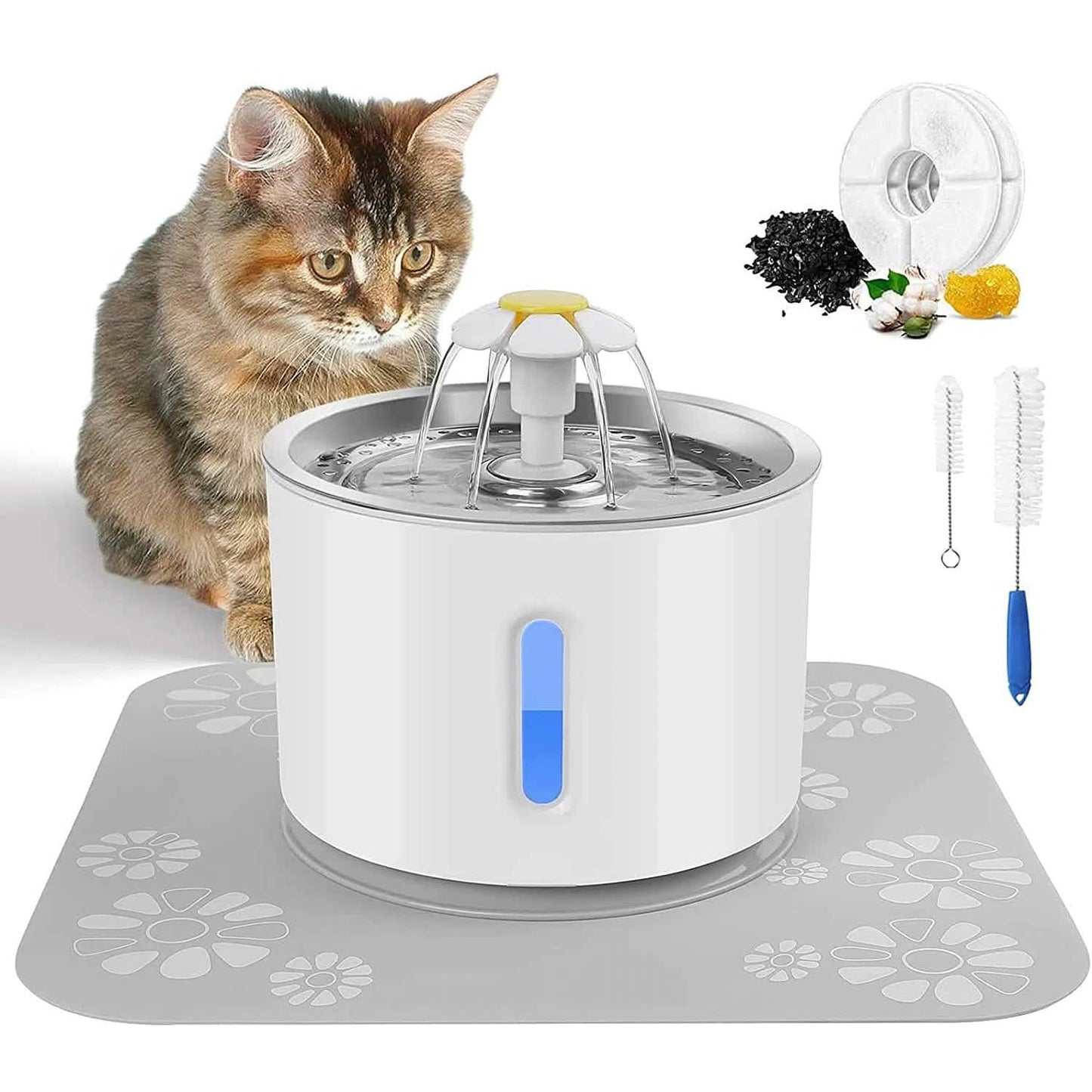 DailySale Vessel Four: Aqua Flow pet water fountain with accessories, viewed from the side