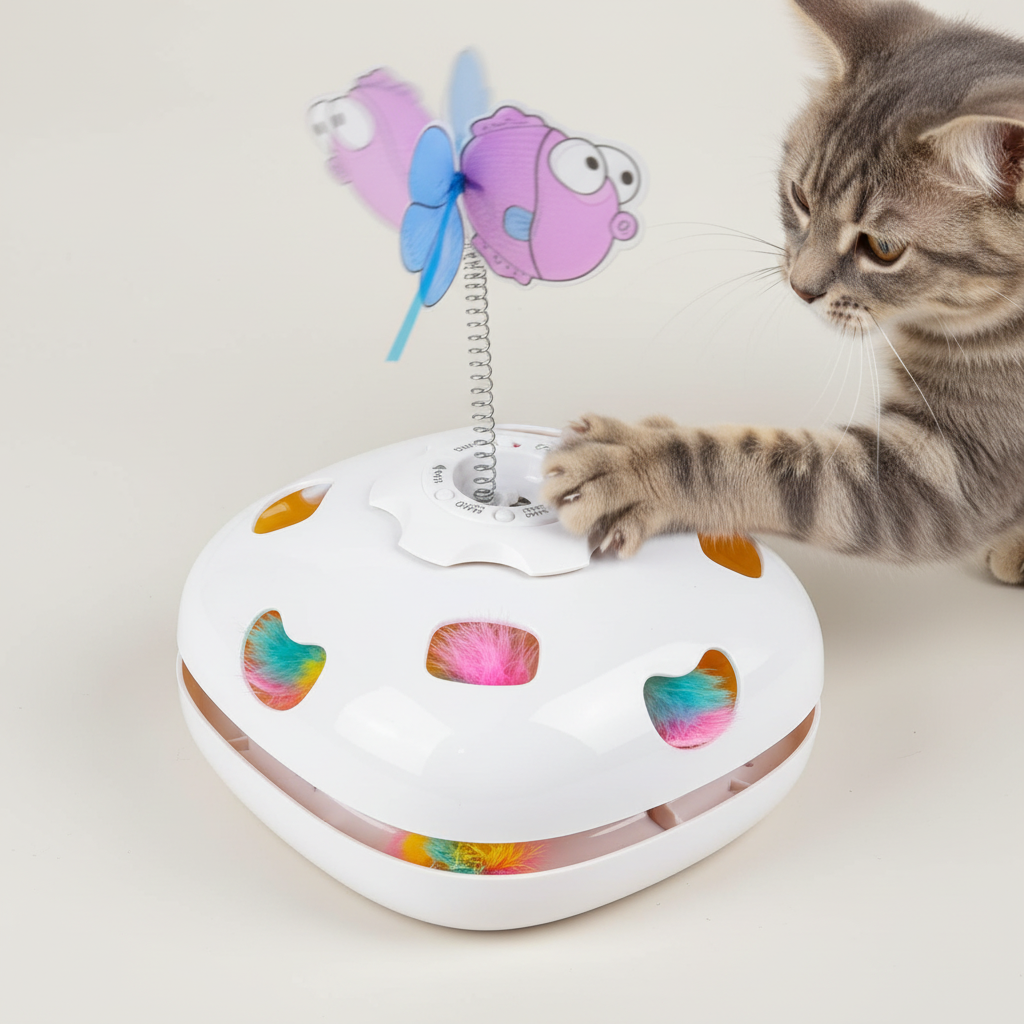 Vessel Tech 5-in-1 Smart Cat Enrichment Station with spinning toys, close-up detail
