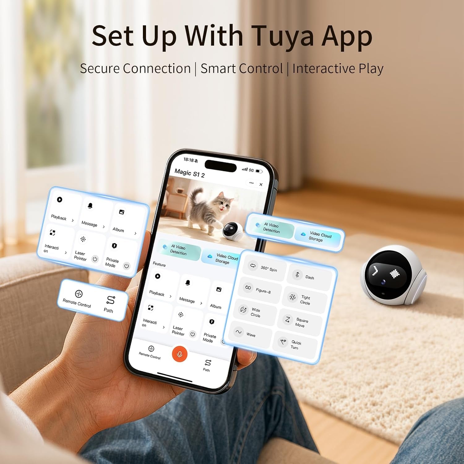 Self-balancing Robowatch Pro design providing whole-home coverage room to room