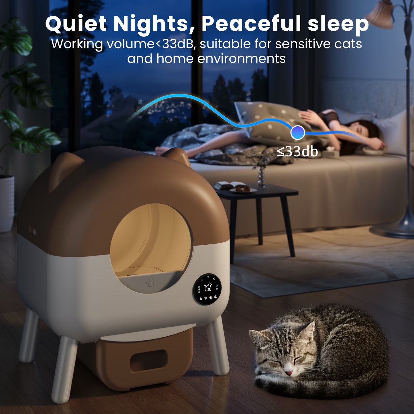 Self Cleaning Cat Litter Box, Extra Large Capacity Automatic Litter Box for Multiple Cat, App-Controlled with Odor Removal & Safety Protection (Includes Trash Bags)