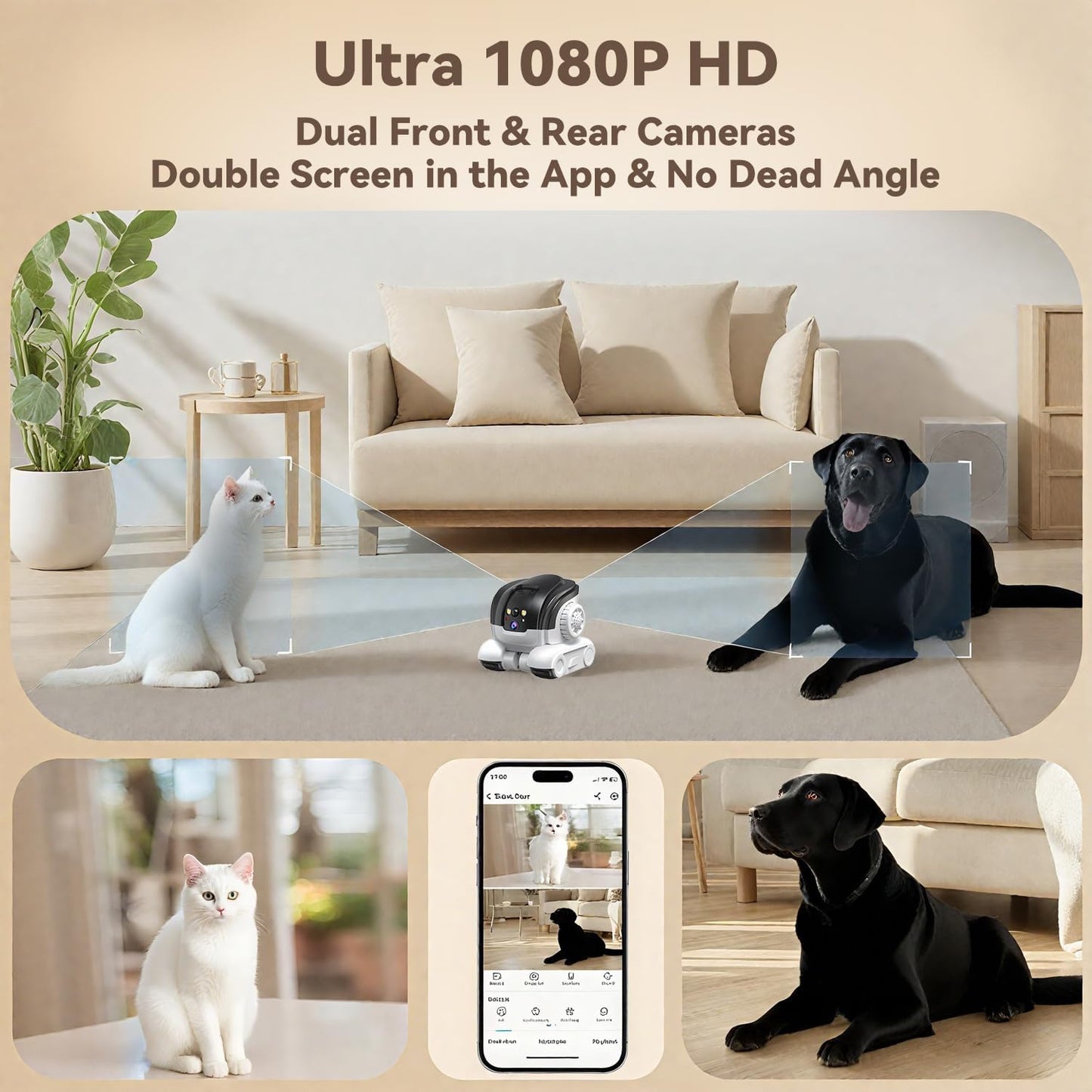1080P dual-lens camera view from the Robowatch Mini pet camera app