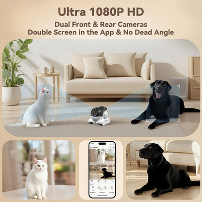 1080P dual-lens camera view from the Robowatch Mini pet camera app