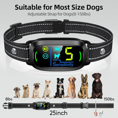 Vessel Tech bark training collar with adjustable strap, black nylon, front view