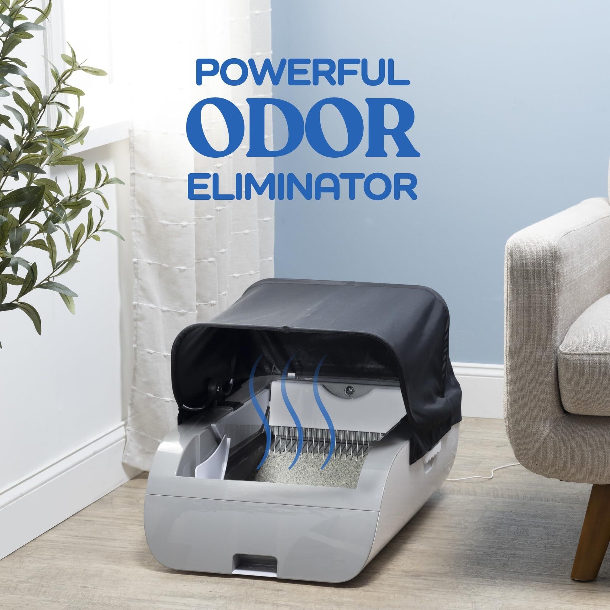 Montret Horizon AI Smart Self-Cleaning Litter Box with cover and odor eliminator in lifestyle setting