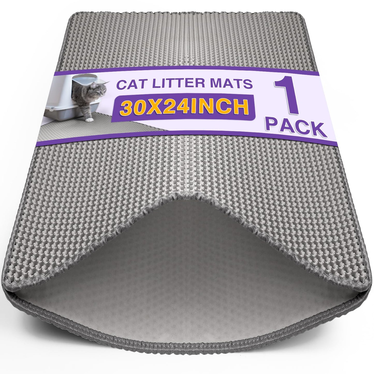 Vessel Tech double-layer honeycomb cat litter mat in gray, showing textured surface and packaging.