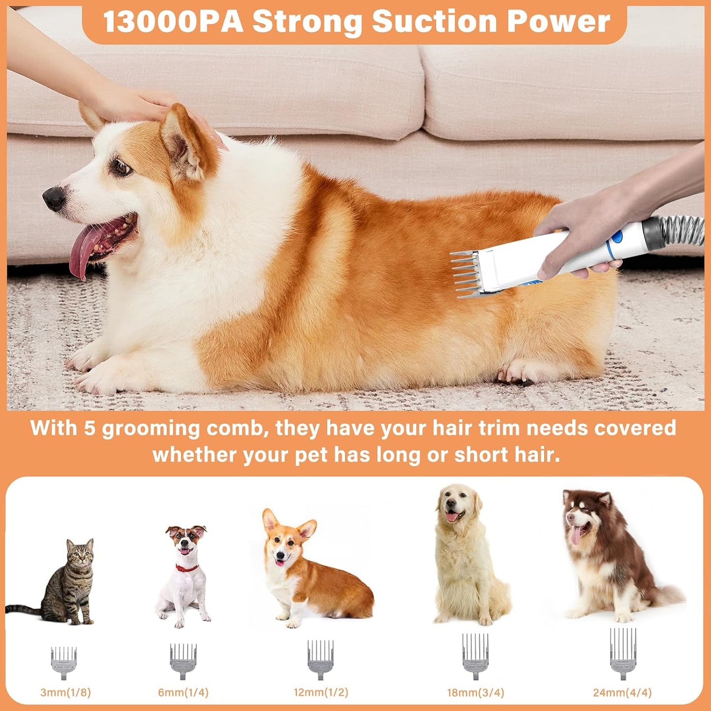 Petpro Grooming Vacuum Kit — Low-Noise Deshedding & Clipper Set for Dogs & Cats