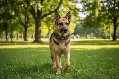 Vessel Tech PetJoy Smart Bark Collar on a German Shepherd in a park