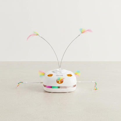 Vessel Tech 5-in-1 Smart Cat Enrichment Station with colorful feathers, front view