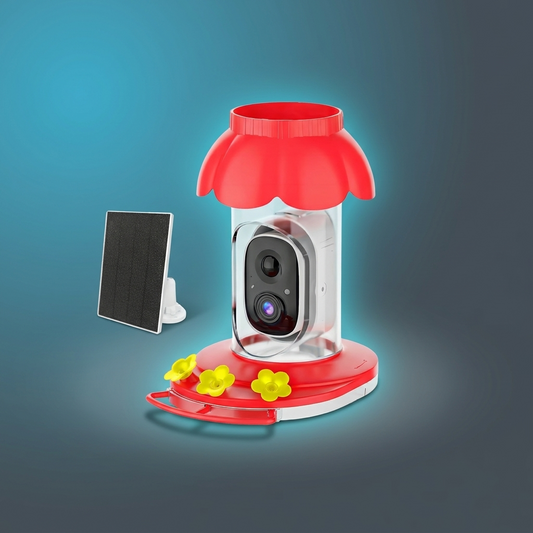 Vessel Tech HummerCam solar hummingbird feeder branded hero shot